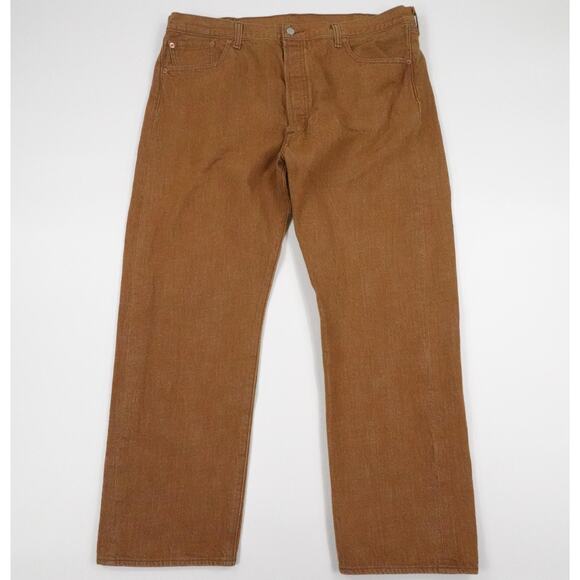 Levis 501 Jeans Mens 42x30 Brown Straight White Oak Cone Denim Button Fly Pants - Picture 1 of 16